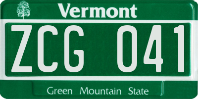VT license plate ZCG041