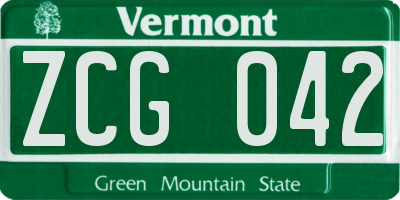 VT license plate ZCG042