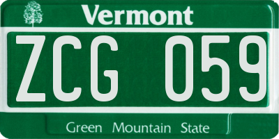 VT license plate ZCG059
