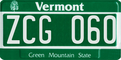 VT license plate ZCG060