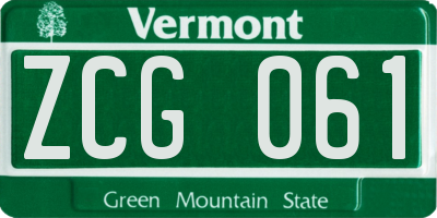 VT license plate ZCG061