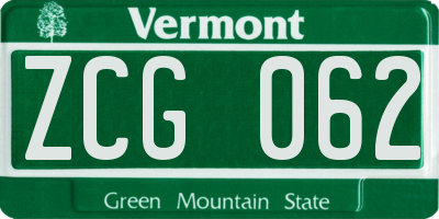 VT license plate ZCG062