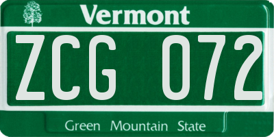 VT license plate ZCG072