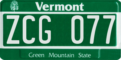 VT license plate ZCG077
