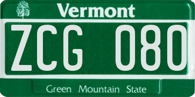 VT license plate ZCG080