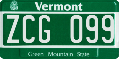 VT license plate ZCG099