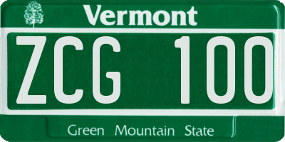 VT license plate ZCG100