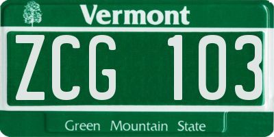 VT license plate ZCG103