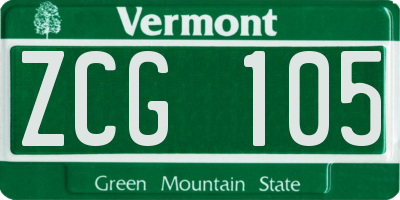 VT license plate ZCG105