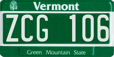 VT license plate ZCG106