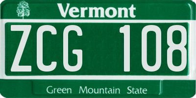 VT license plate ZCG108