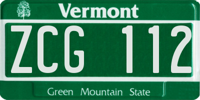 VT license plate ZCG112