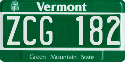 VT license plate ZCG182