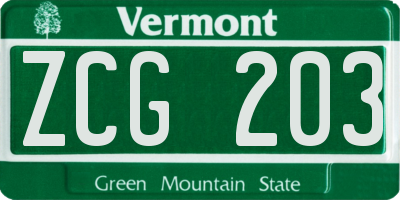 VT license plate ZCG203