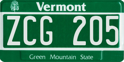 VT license plate ZCG205