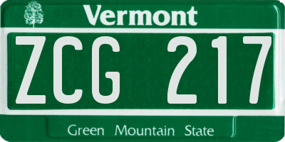 VT license plate ZCG217