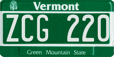VT license plate ZCG220