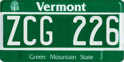 VT license plate ZCG226