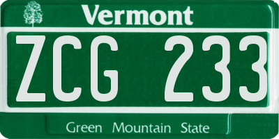 VT license plate ZCG233