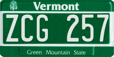 VT license plate ZCG257