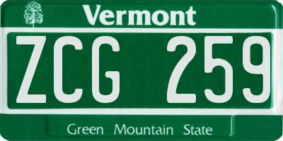 VT license plate ZCG259
