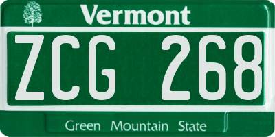 VT license plate ZCG268