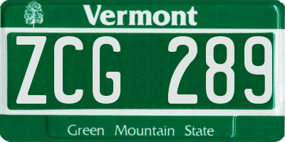 VT license plate ZCG289
