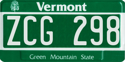 VT license plate ZCG298