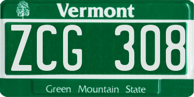 VT license plate ZCG308