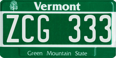VT license plate ZCG333