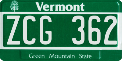 VT license plate ZCG362
