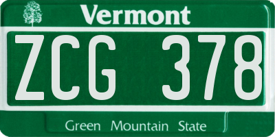 VT license plate ZCG378