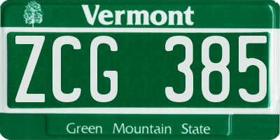 VT license plate ZCG385