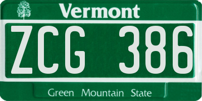 VT license plate ZCG386