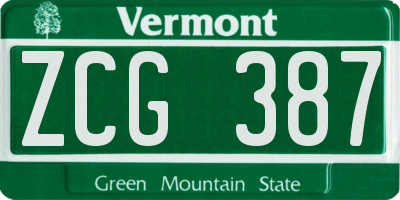 VT license plate ZCG387