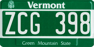 VT license plate ZCG398