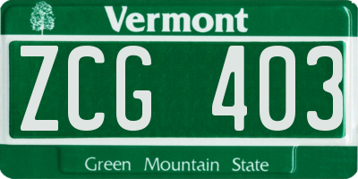 VT license plate ZCG403