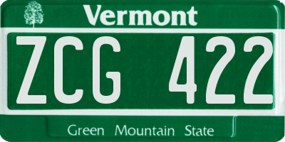 VT license plate ZCG422
