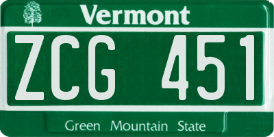 VT license plate ZCG451
