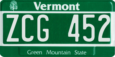 VT license plate ZCG452