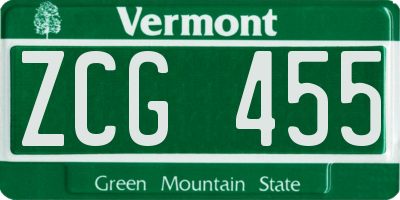 VT license plate ZCG455
