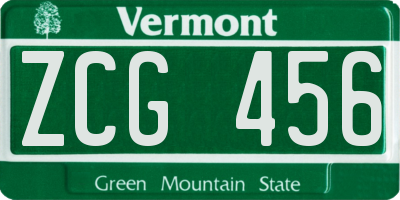 VT license plate ZCG456