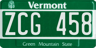 VT license plate ZCG458
