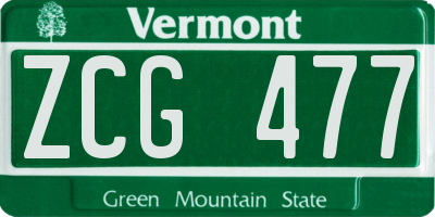 VT license plate ZCG477