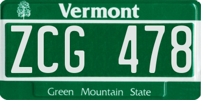 VT license plate ZCG478