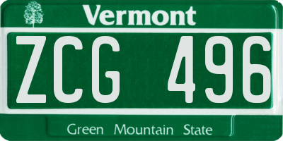 VT license plate ZCG496