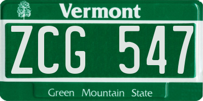 VT license plate ZCG547