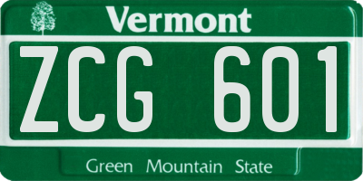 VT license plate ZCG601
