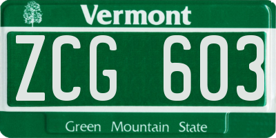 VT license plate ZCG603