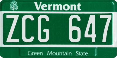 VT license plate ZCG647
